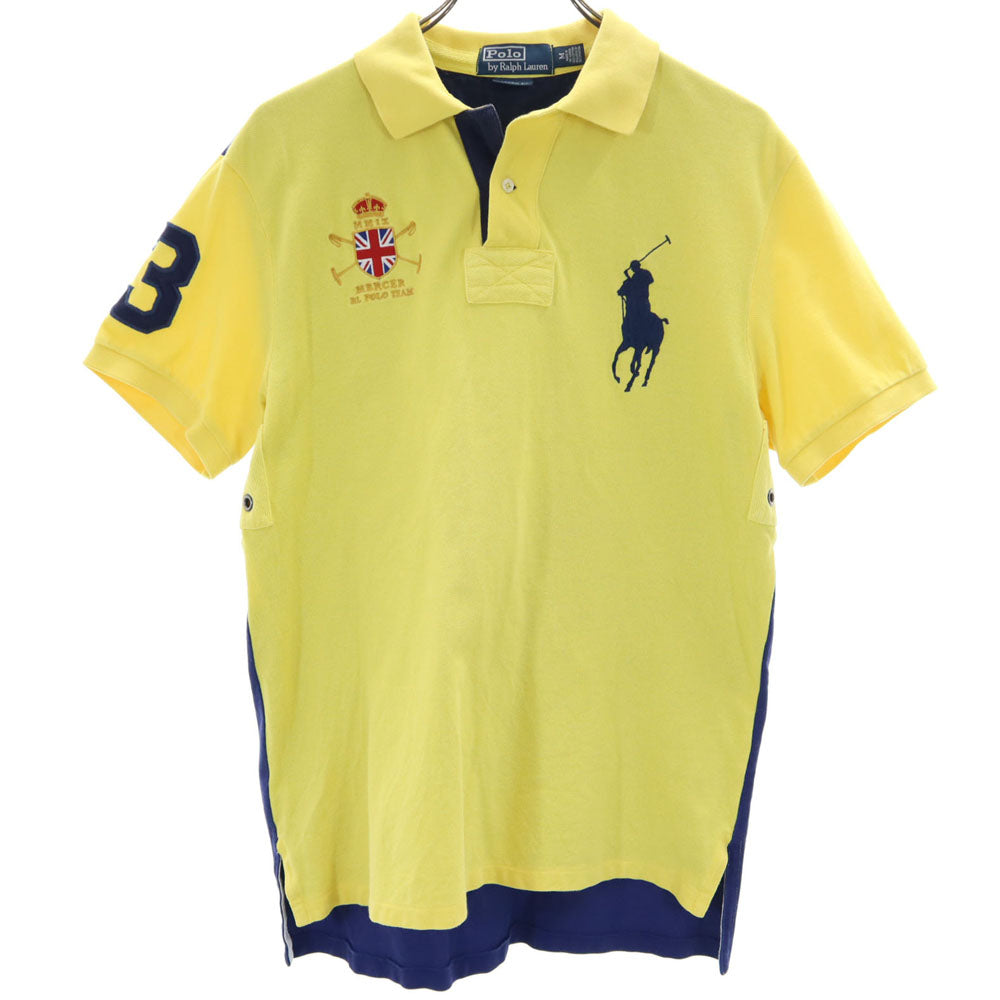 ポロバイラルフローレン ビックポニー バイカラー 半袖 ポロシャツ M イエロー Polo by Ralph Lauren 鹿の子地 メンズ
