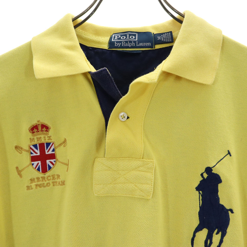 ポロバイラルフローレン ビックポニー バイカラー 半袖 ポロシャツ M イエロー Polo by Ralph Lauren 鹿の子地 メンズ