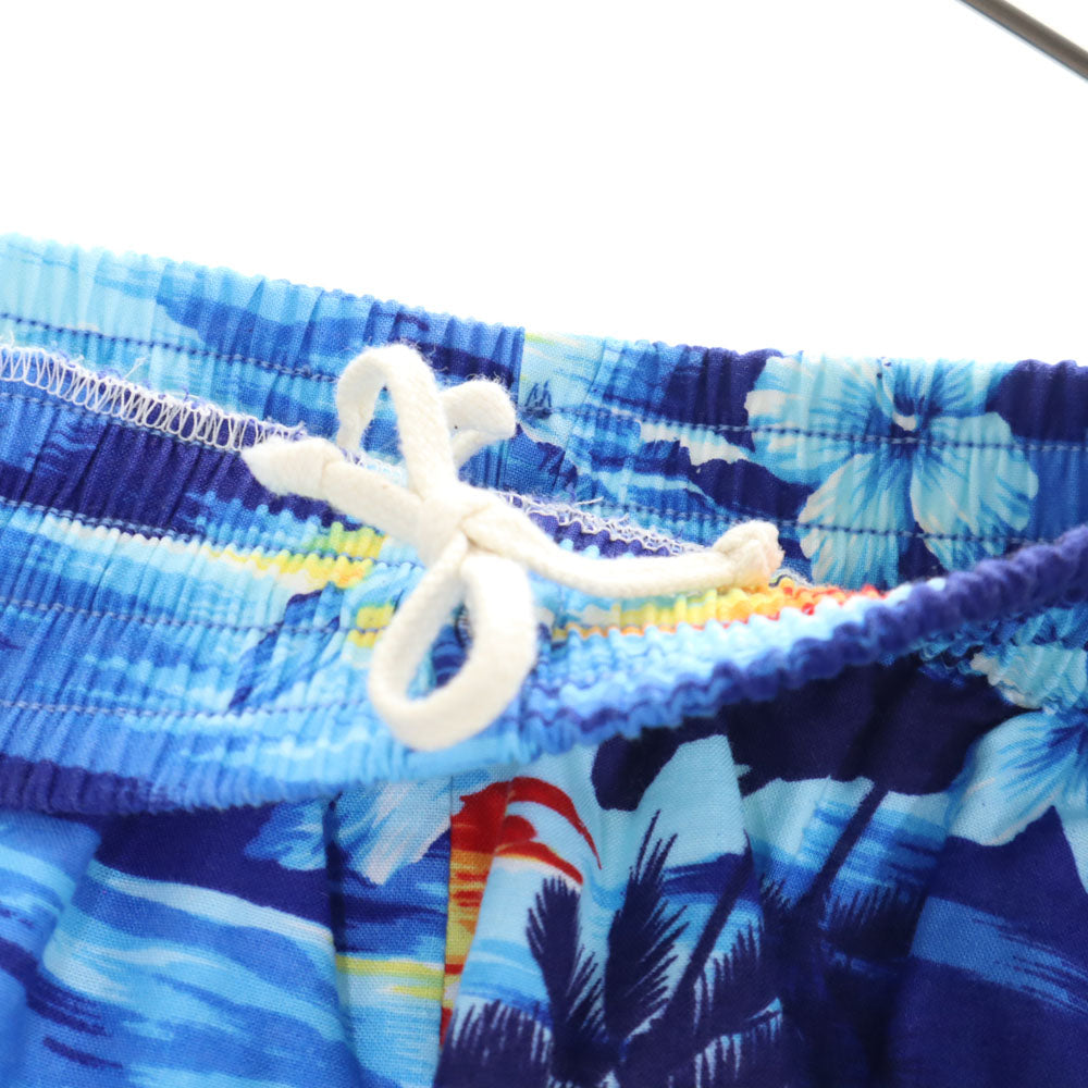 トロピカルエッセンス 90s USA製 オールド パームツリー柄 半袖 アロハシャツ 上下 セットアップ L ブルー Tropical Essence ショートパンツ ビーチウェア ハイビスカス メンズ