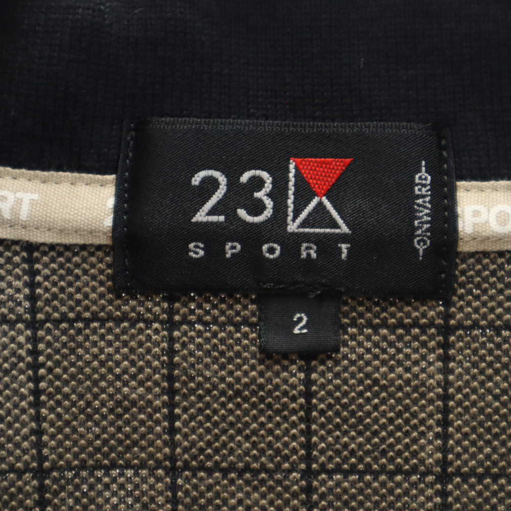 23区 日本製 半袖 ハーフジップ ポロシャツ 2 ブラック系 23ku SPORT 鹿の子地 メンズ
