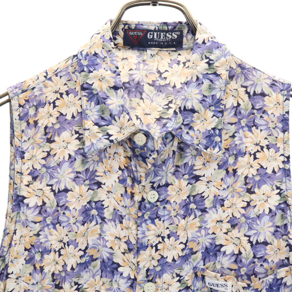 ゲス USA製 オールド 花柄 ノースリーブ シャツ M パープル系 Guess レディース
