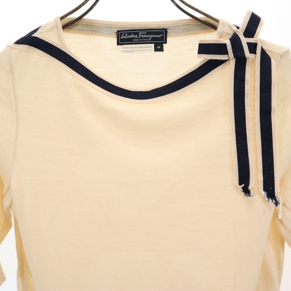 Salvatore Ferragamo サルヴァトーレフェラガモ 5分袖 ニット M ベージュ セーター レディース