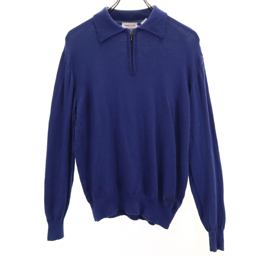 ヴェルサーチ クラシック イタリア製 長袖 ハーフジップ セーター M 青紫 ニット メンズ