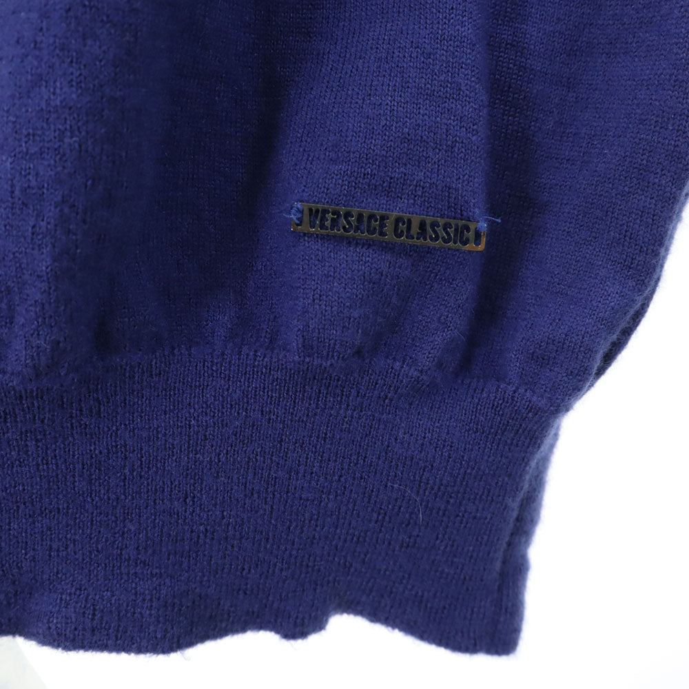 ヴェルサーチ クラシック イタリア製 長袖 ハーフジップ セーター M 青紫 ニット メンズ