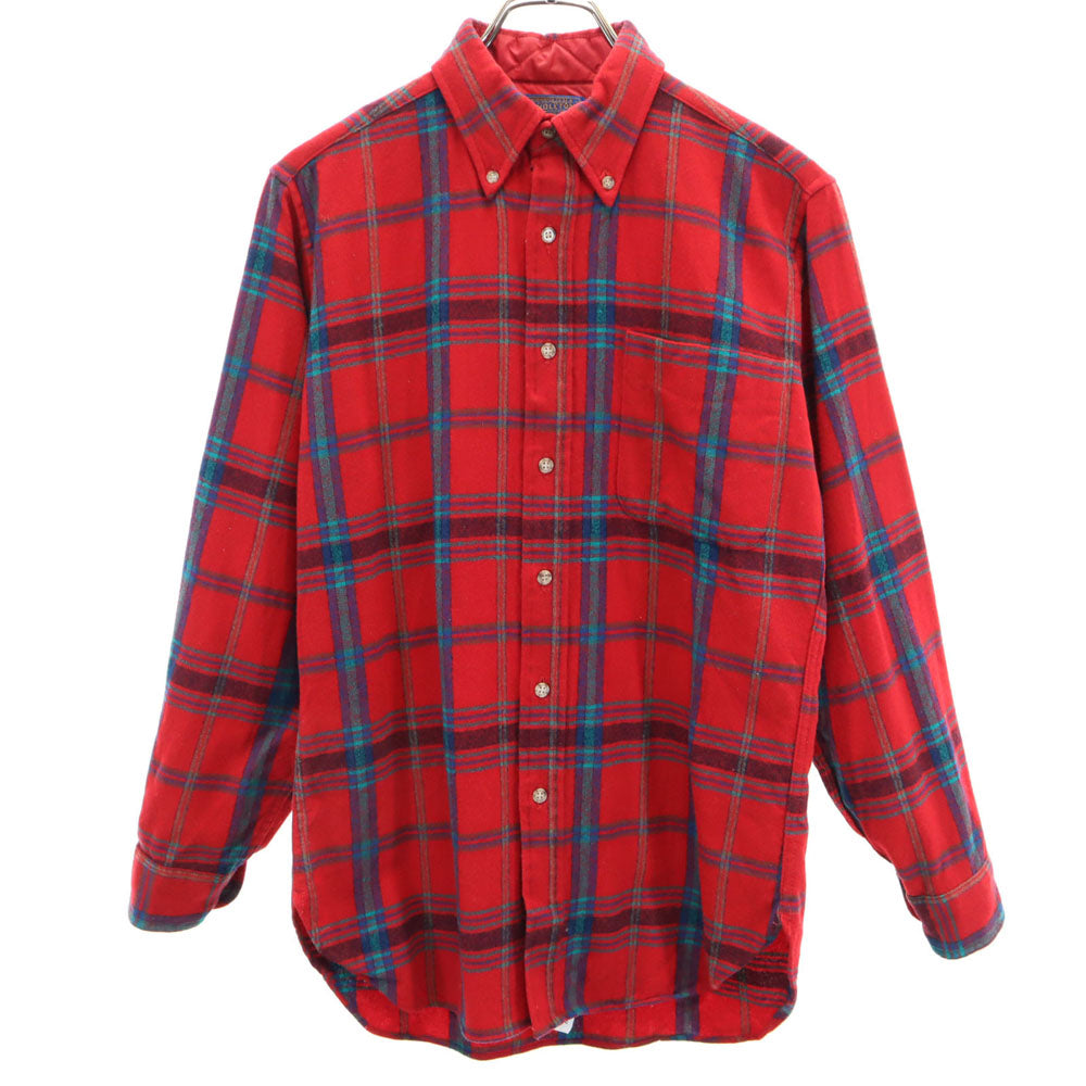 PENDLETON ペンドルトン 70s USA製 ヴィンテージ チェック柄 長袖 フランネル ボタンダウンシャツ S レッド メンズ