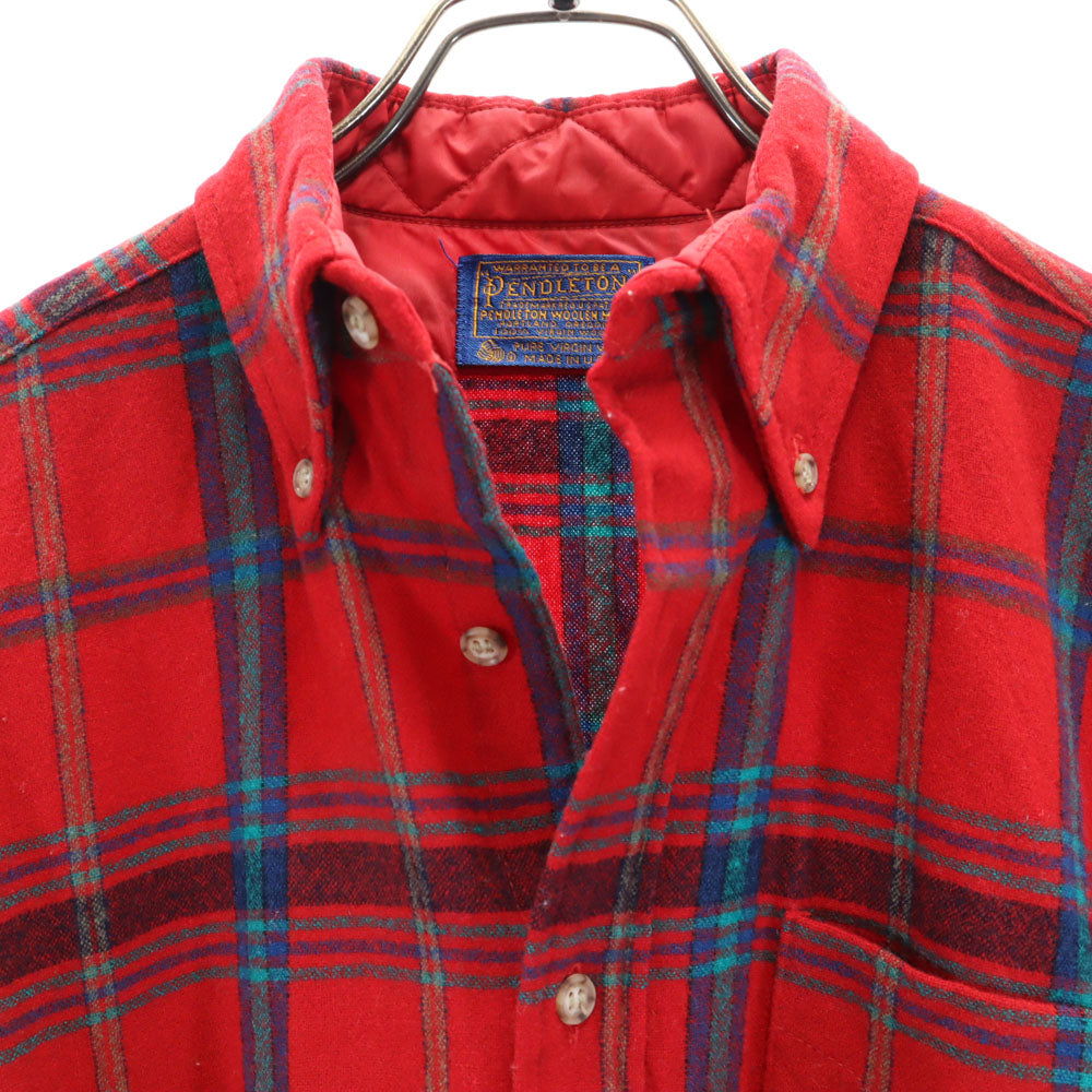 PENDLETON ペンドルトン 70s USA製 ヴィンテージ チェック柄 長袖 フランネル ボタンダウンシャツ S レッド メンズ