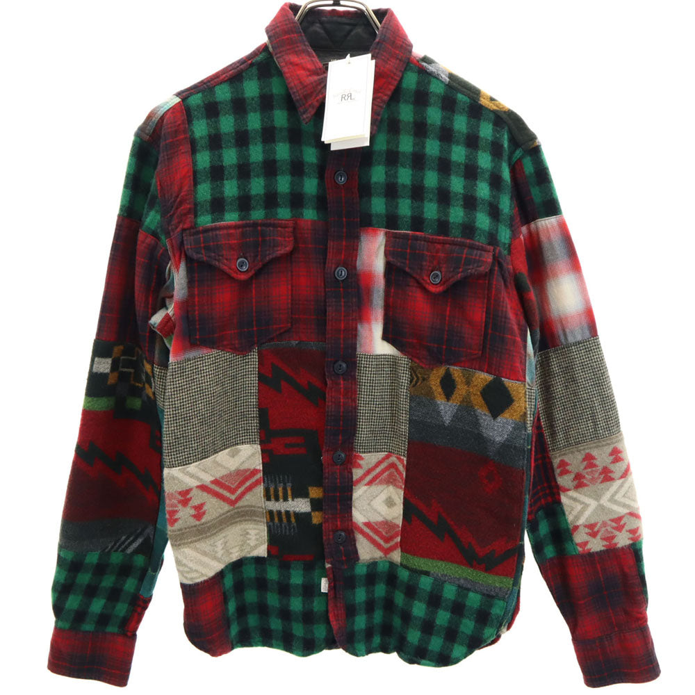 RRL ダブルアールエル 未使用 ウールブレンド チェック柄 パッチワーク 長袖 シャツ XS 赤系 RALPH LAUREN タグ付き メンズ