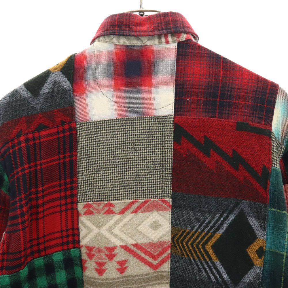 RRL ダブルアールエル 未使用 ウールブレンド チェック柄 パッチワーク 長袖 シャツ XS 赤系 RALPH LAUREN タグ付き メンズ