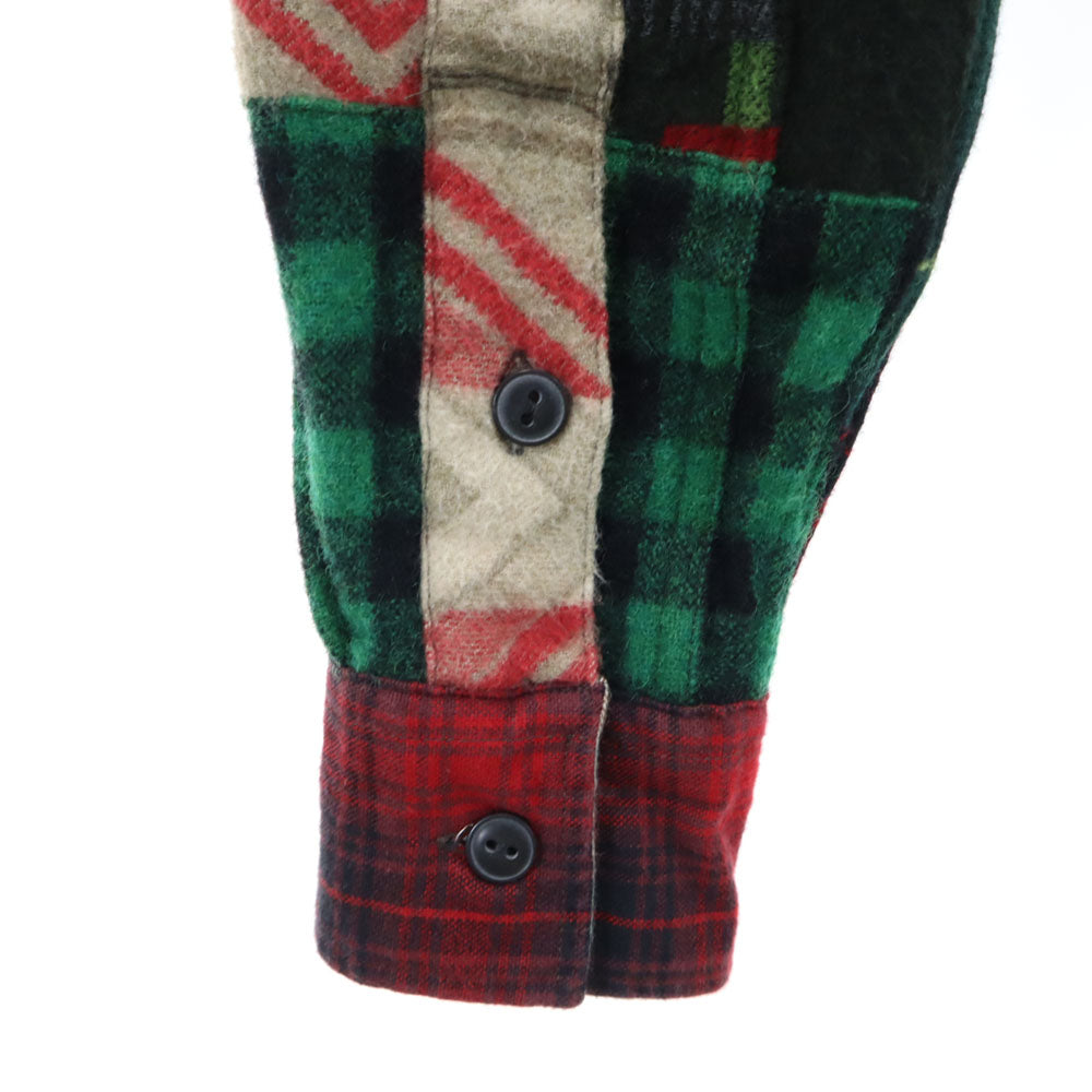 RRL ダブルアールエル 未使用 ウールブレンド チェック柄 パッチワーク 長袖 シャツ XS 赤系 RALPH LAUREN タグ付き メンズ