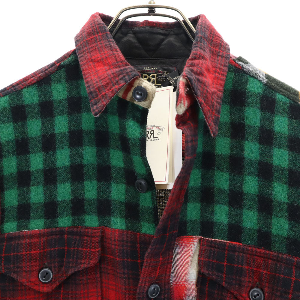 RRL ダブルアールエル 未使用 ウールブレンド チェック柄 パッチワーク 長袖 シャツ XS 赤系 RALPH LAUREN タグ付き メンズ