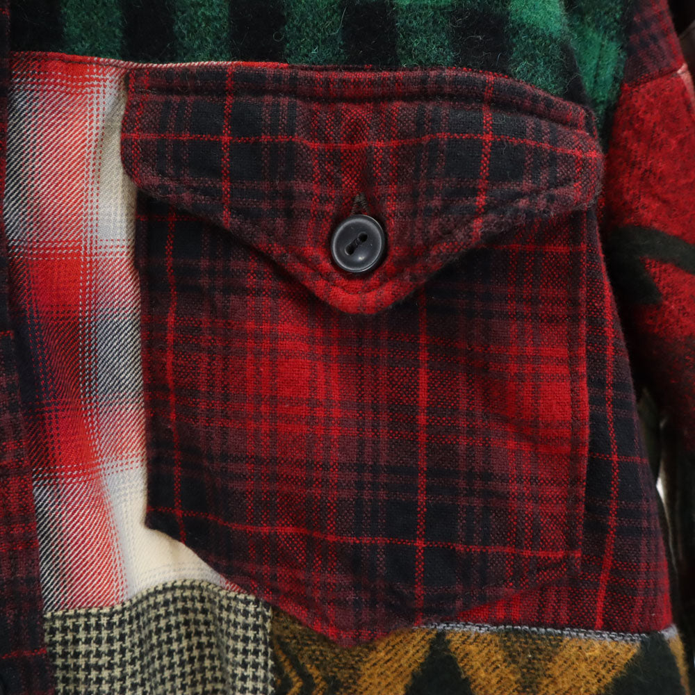 RRL ダブルアールエル 未使用 ウールブレンド チェック柄 パッチワーク 長袖 シャツ XS 赤系 RALPH LAUREN タグ付き メンズ