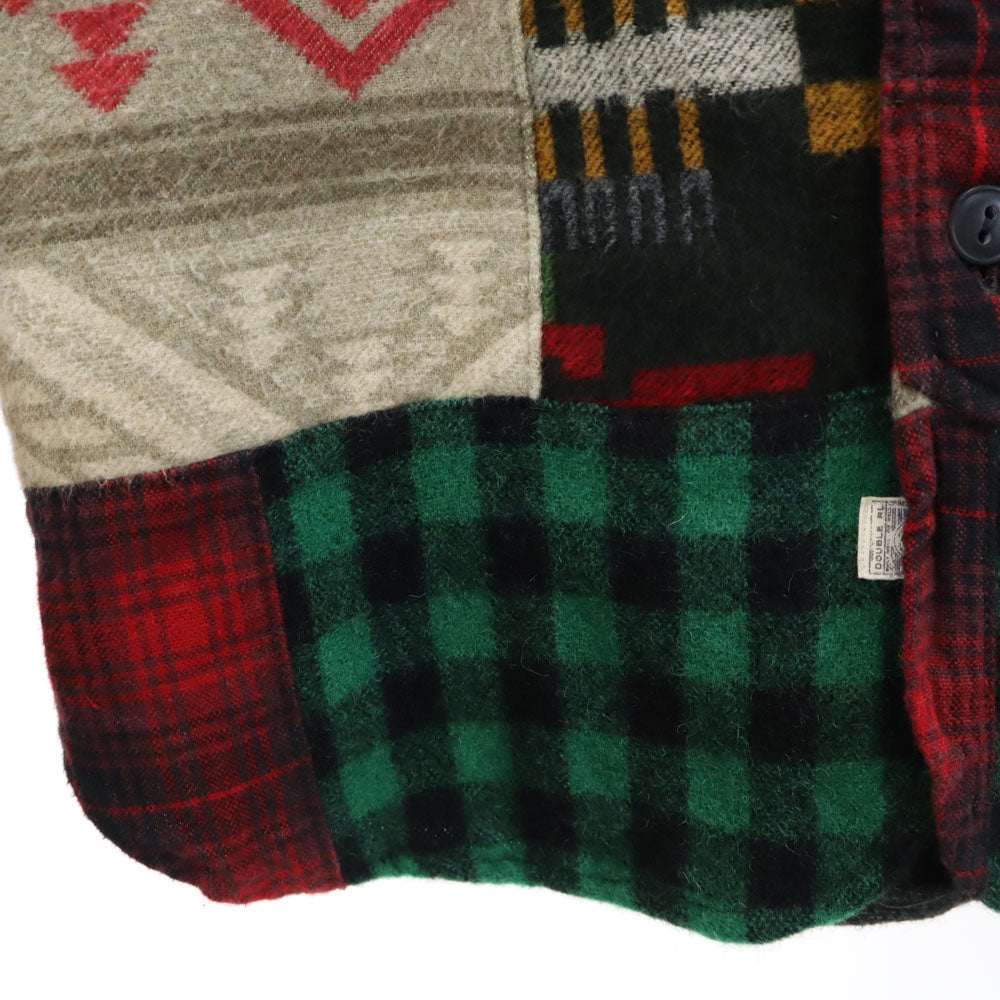 RRL ダブルアールエル 未使用 ウールブレンド チェック柄 パッチワーク 長袖 シャツ XS 赤系 RALPH LAUREN タグ付き メンズ