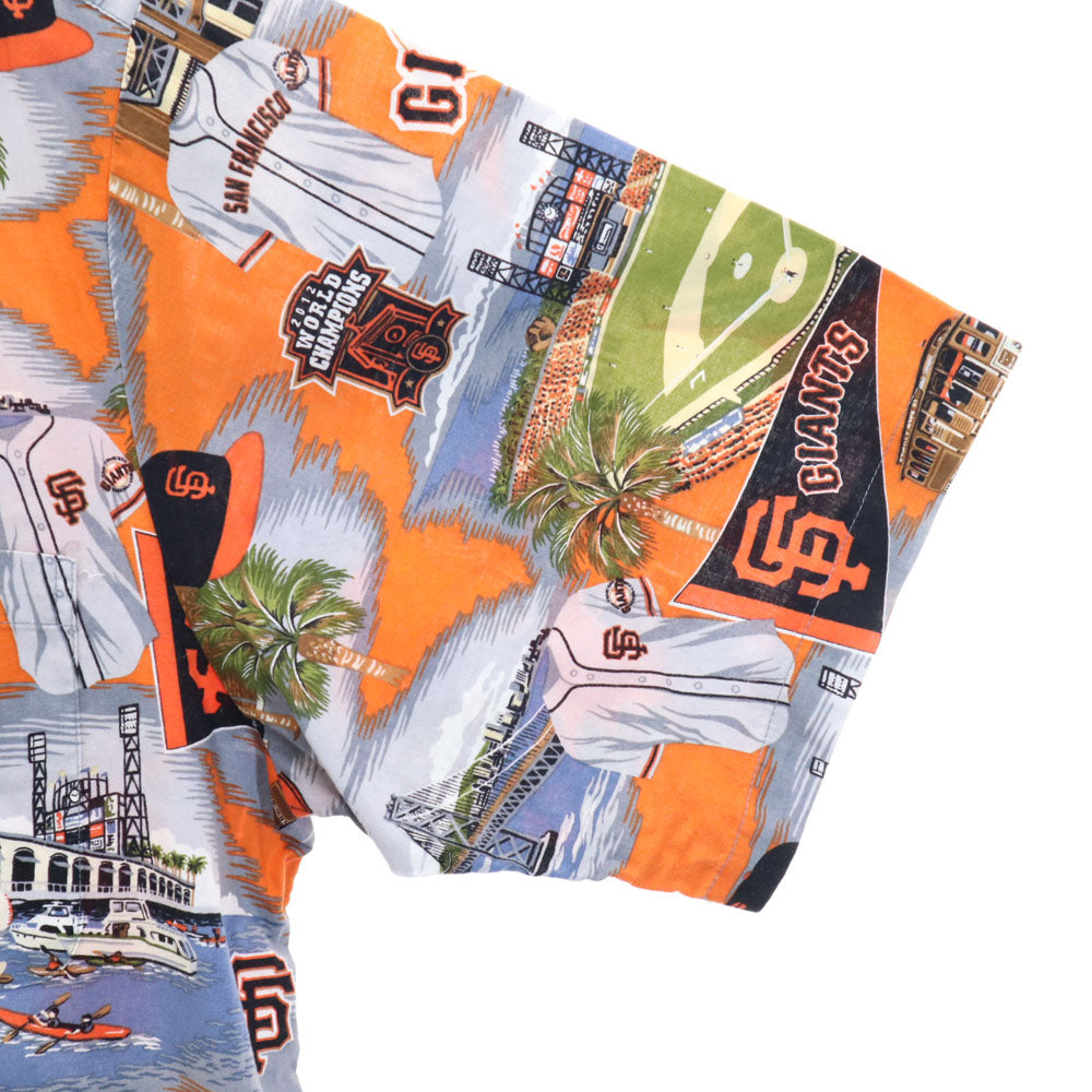 レインスポーツ 90s 00s オールド 総柄 半袖 アロハシャツ XL オレンジ REYNSPORTS ジャイアンツ 巨人 メンズ