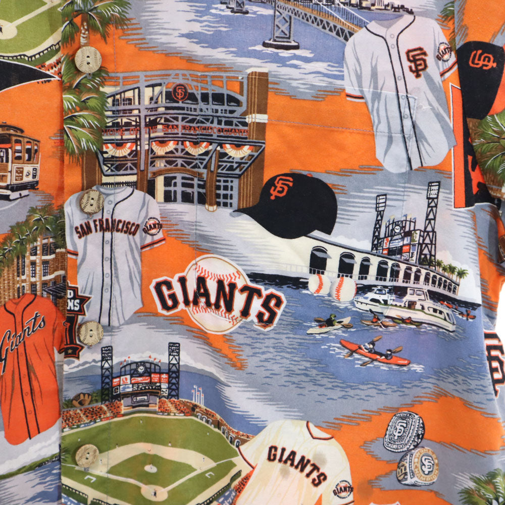 レインスポーツ 90s 00s オールド 総柄 半袖 アロハシャツ XL オレンジ REYNSPORTS ジャイアンツ 巨人 メンズ