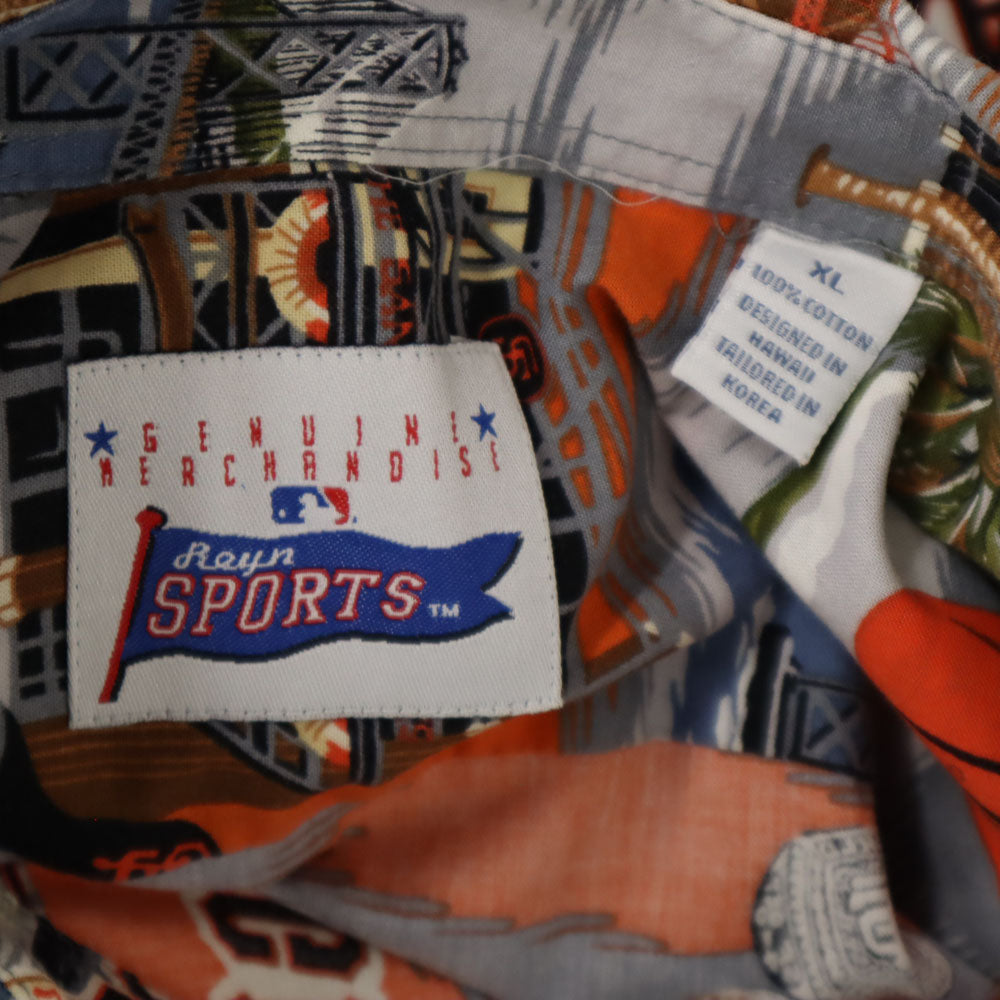 レインスポーツ 90s 00s オールド 総柄 半袖 アロハシャツ XL オレンジ REYNSPORTS ジャイアンツ 巨人 メンズ