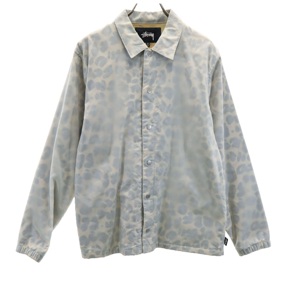 ステューシー レオパード柄 コーチジャケット M ライトグレー STUSSY メンズ