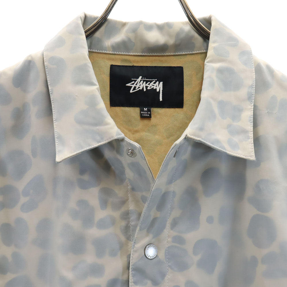 ステューシー レオパード柄 コーチジャケット M ライトグレー STUSSY メンズ