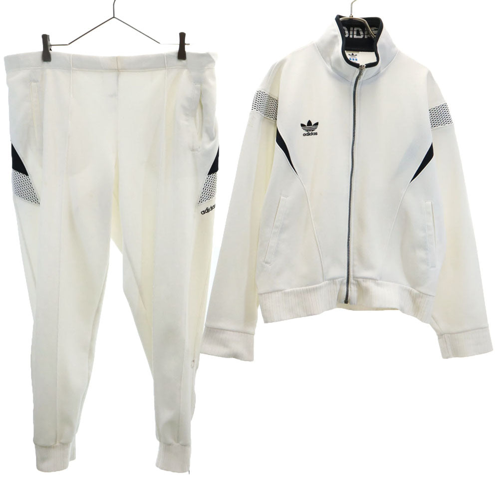 adidas アディダス 80s デサント製 ヴィンテージ ジャージジャケット 上下 セットアップ O 白 メンズ