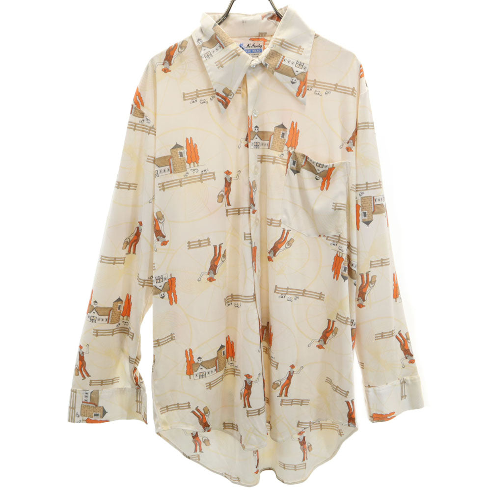 HORSE HEAD 70s ヴィンテージ 総柄 長袖 シャツ XL イエロー系 メンズ