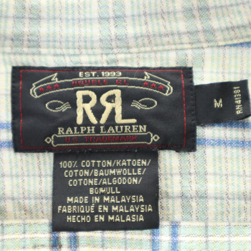 RRL ダブルアールエル 90s 初期タグ 赤3星 オールド チェック柄 長袖 ハーフボタン シャツ M ブルー系 RALPH LAUREN メンズ