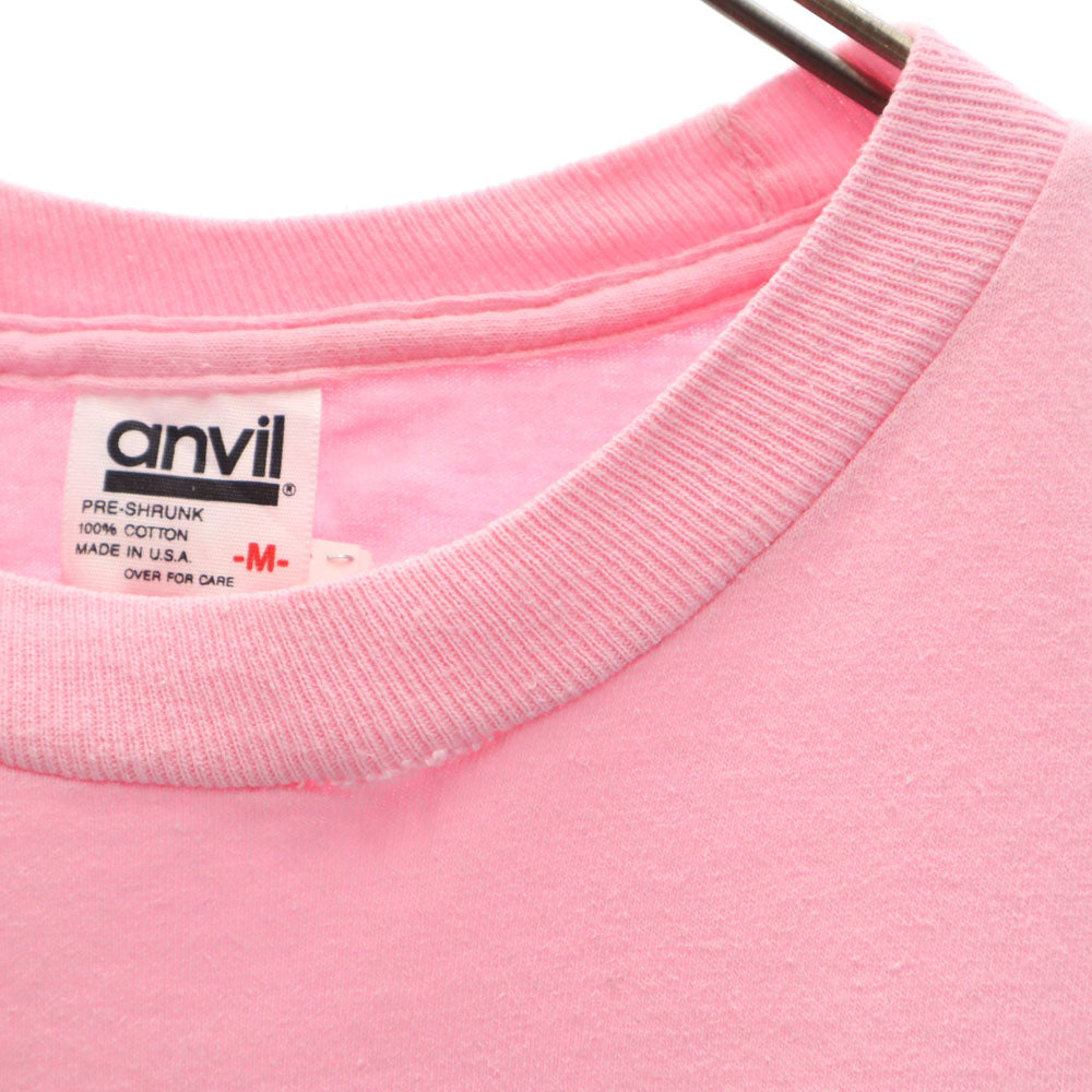 anvil アンヴィル 80s USA製 半袖 シングルステッチ Tシャツ M ピンク 切手 花 オールド ヴィンテージ メンズ
