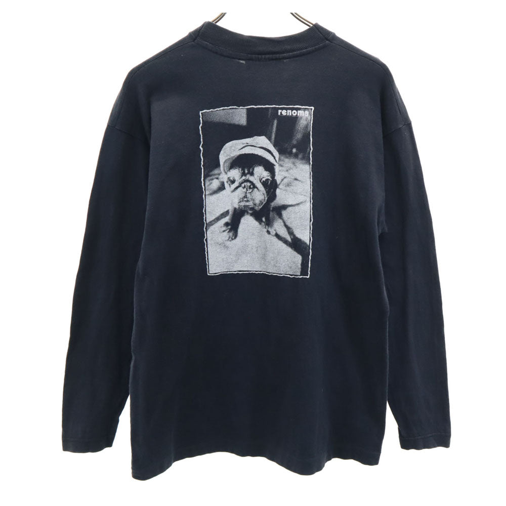 renoma レノマ 90s フランス製 パグバックプリント 長袖 Tシャツ M ブラック ロンT オールド ヴィンテージ メンズ