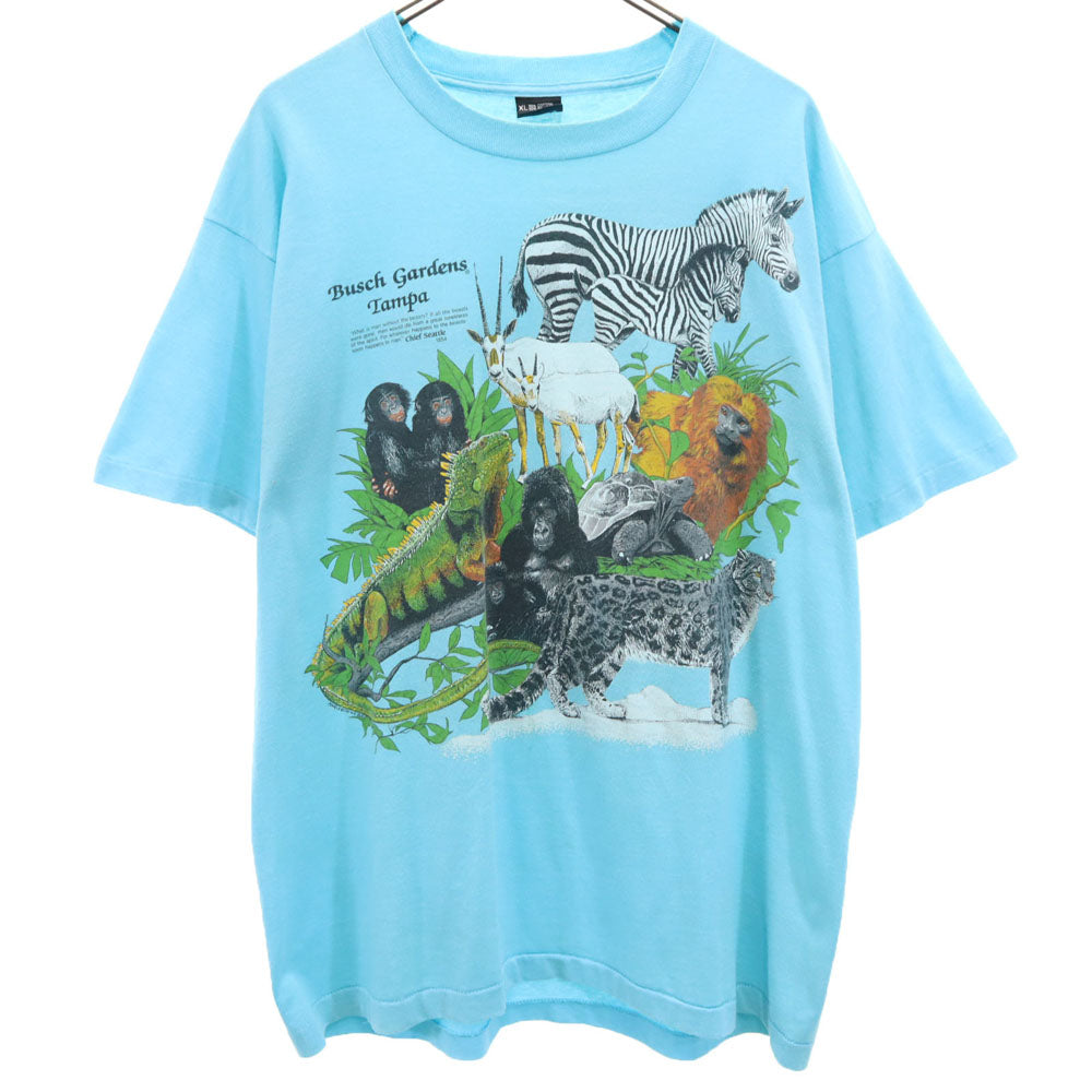 スクリーンスターズベスト 80s USA製 アニマルプリント 半袖 Tシャツ XL 水色 SCREEN STARS BEST シングルステッチ オールド ヴィンテージ メンズ