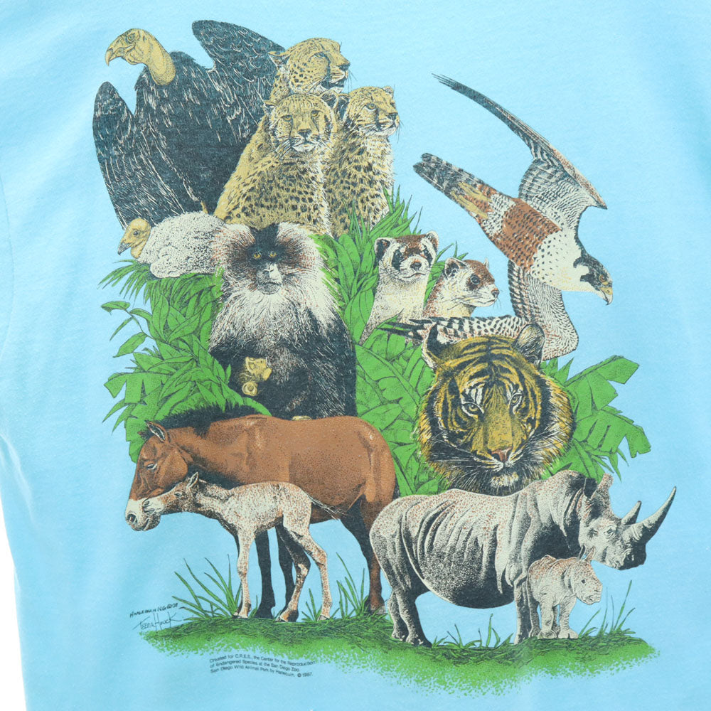スクリーンスターズベスト 80s USA製 アニマルプリント 半袖 Tシャツ XL 水色 SCREEN STARS BEST シングルステッチ オールド ヴィンテージ メンズ