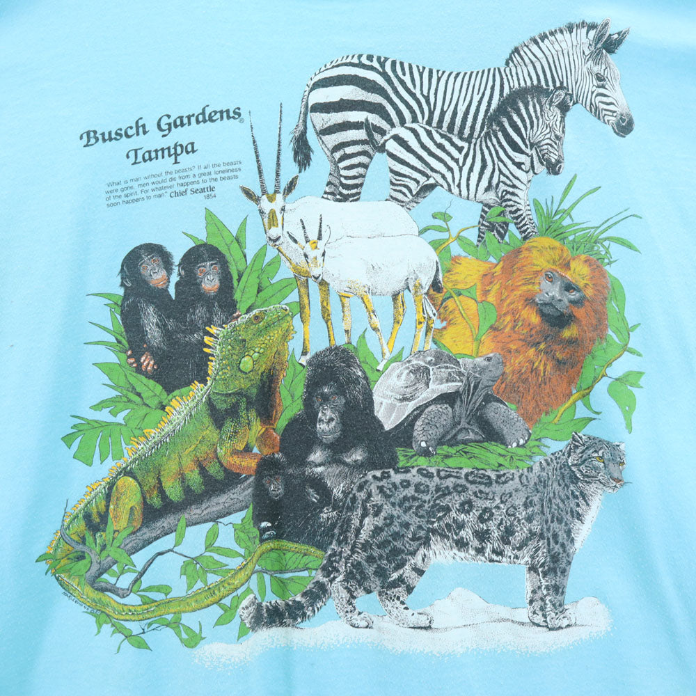 スクリーンスターズベスト 80s USA製 アニマルプリント 半袖 Tシャツ XL 水色 SCREEN STARS BEST シングルステッチ オールド ヴィンテージ メンズ