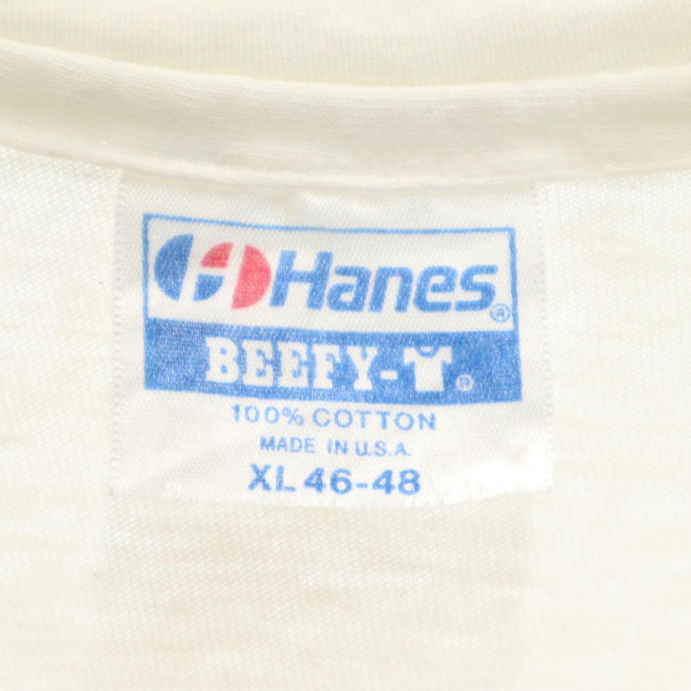 Hanes ヘインズ 80s USA製 カレッジプリント 半袖 シングルステッチ Tシャツ XL ホワイト系 オールド ヴィンテージ メンズ