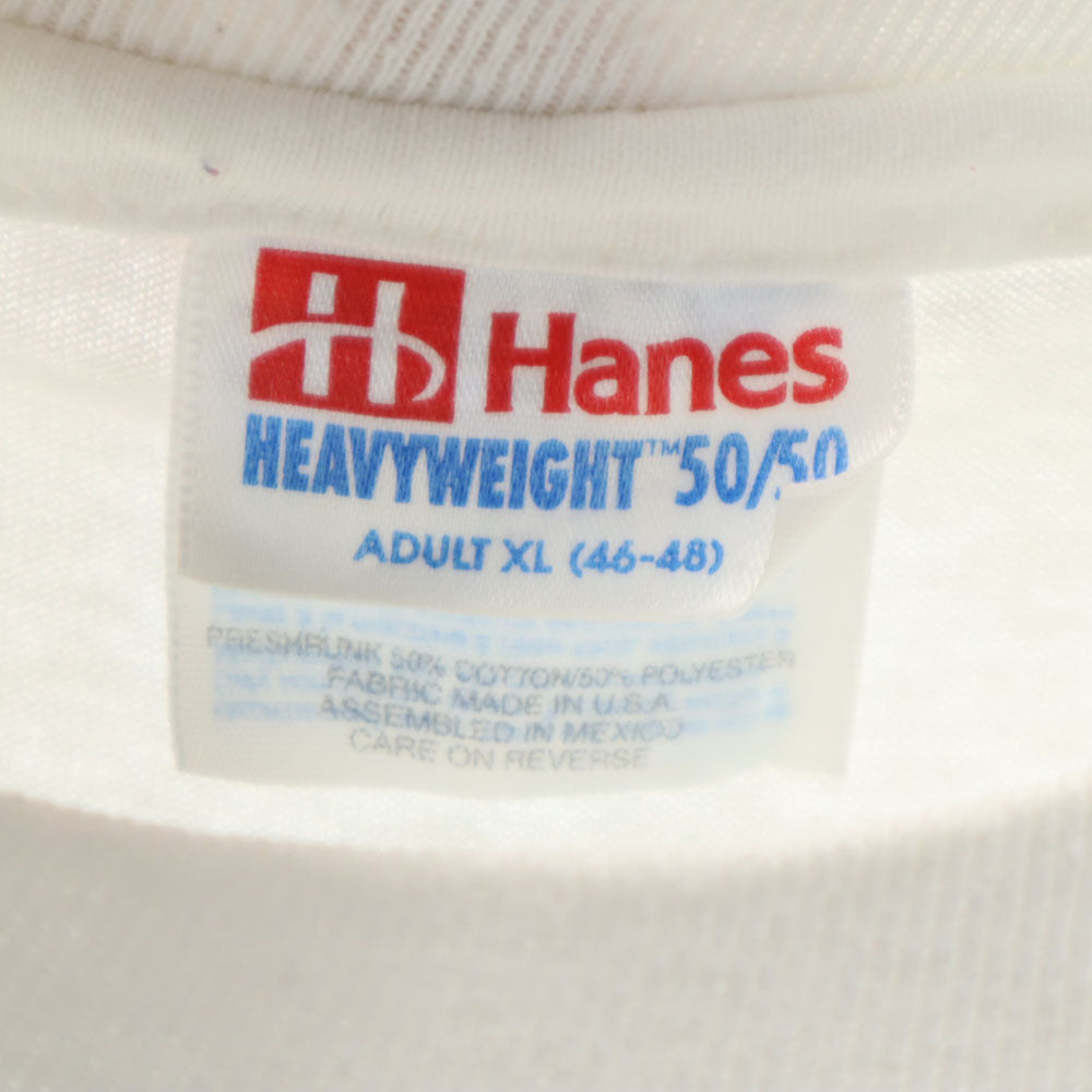 Hanes ヘインズ 90s USA製 プリント 半袖 シングルステッチ Tシャツ XL ホワイト系 オールド ヴィンテージ メンズ