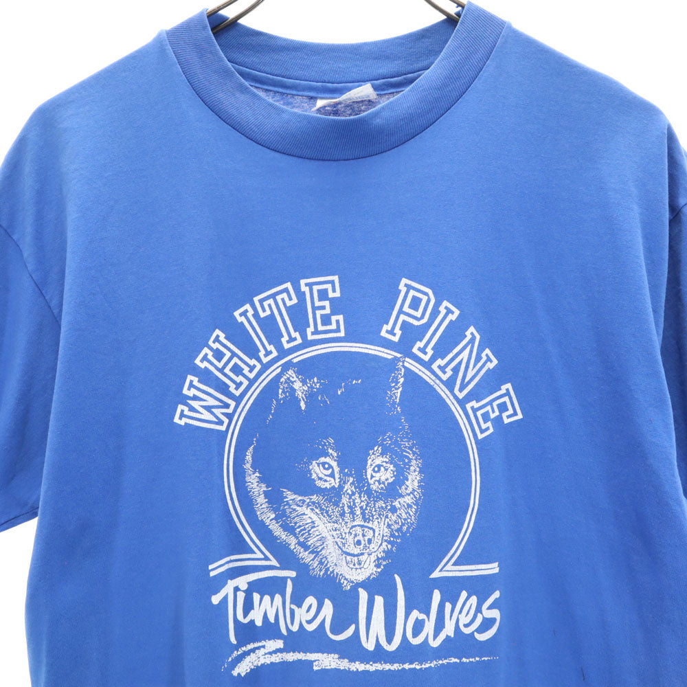 Hanes ヘインズ 90s プリント 半袖 シングルステッチ Tシャツ L ブルー系 オールド ヴィンテージ メンズ