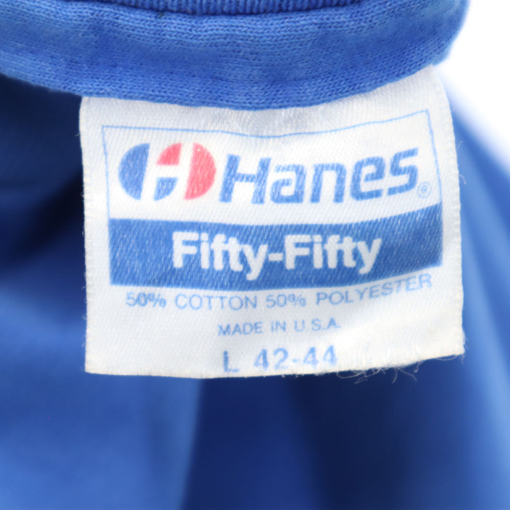 Hanes ヘインズ 90s プリント 半袖 シングルステッチ Tシャツ L ブルー系 オールド ヴィンテージ メンズ