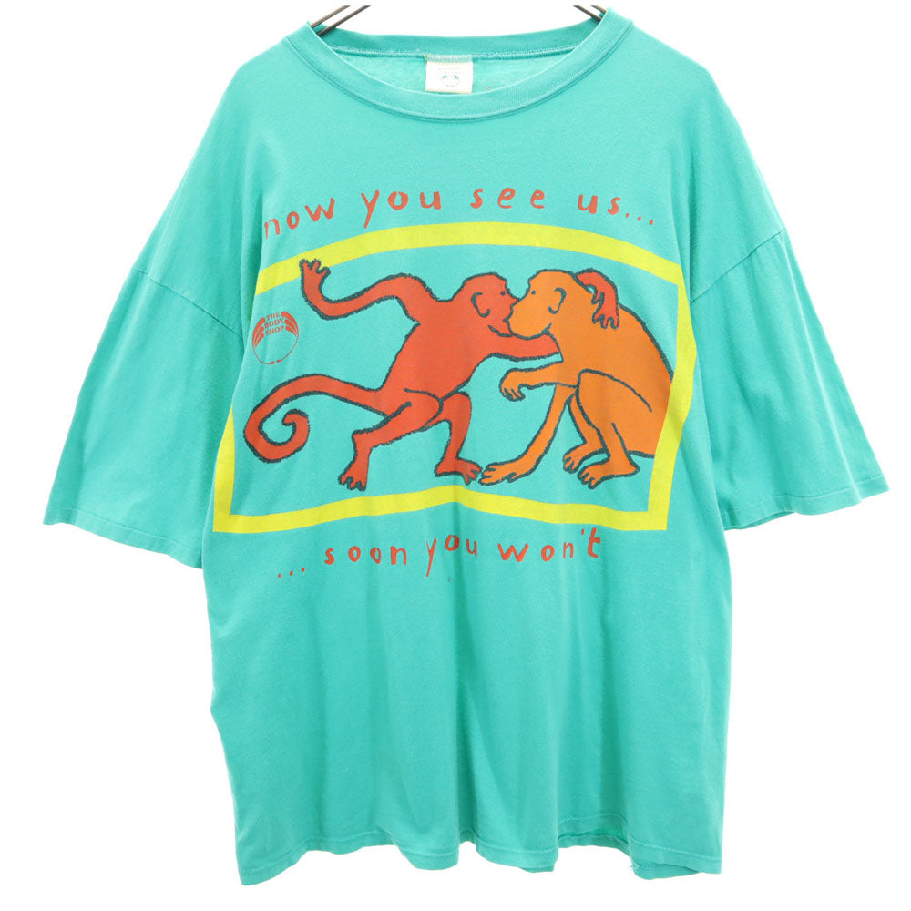 ザボディショップ 90s プリント 半袖 シングルステッチ Tシャツ M/L グリーン系 THE BODY SHOP animals tee オールド ヴィンテージ メンズ