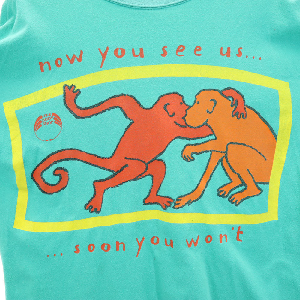 ザボディショップ 90s プリント 半袖 シングルステッチ Tシャツ M/L グリーン系 THE BODY SHOP animals tee オールド ヴィンテージ メンズ