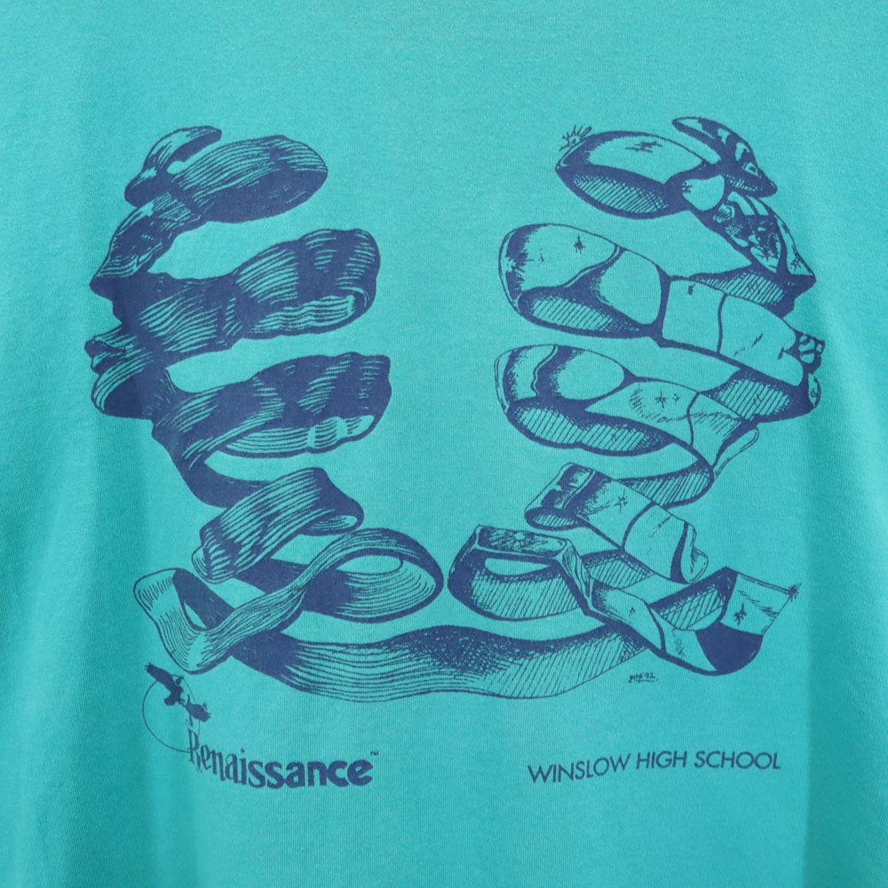 JERZEES ジャージーズ 90s USA製 プリント 半袖 シングルステッチ Tシャツ L グリーン系 オールド ヴィンテージ メンズ