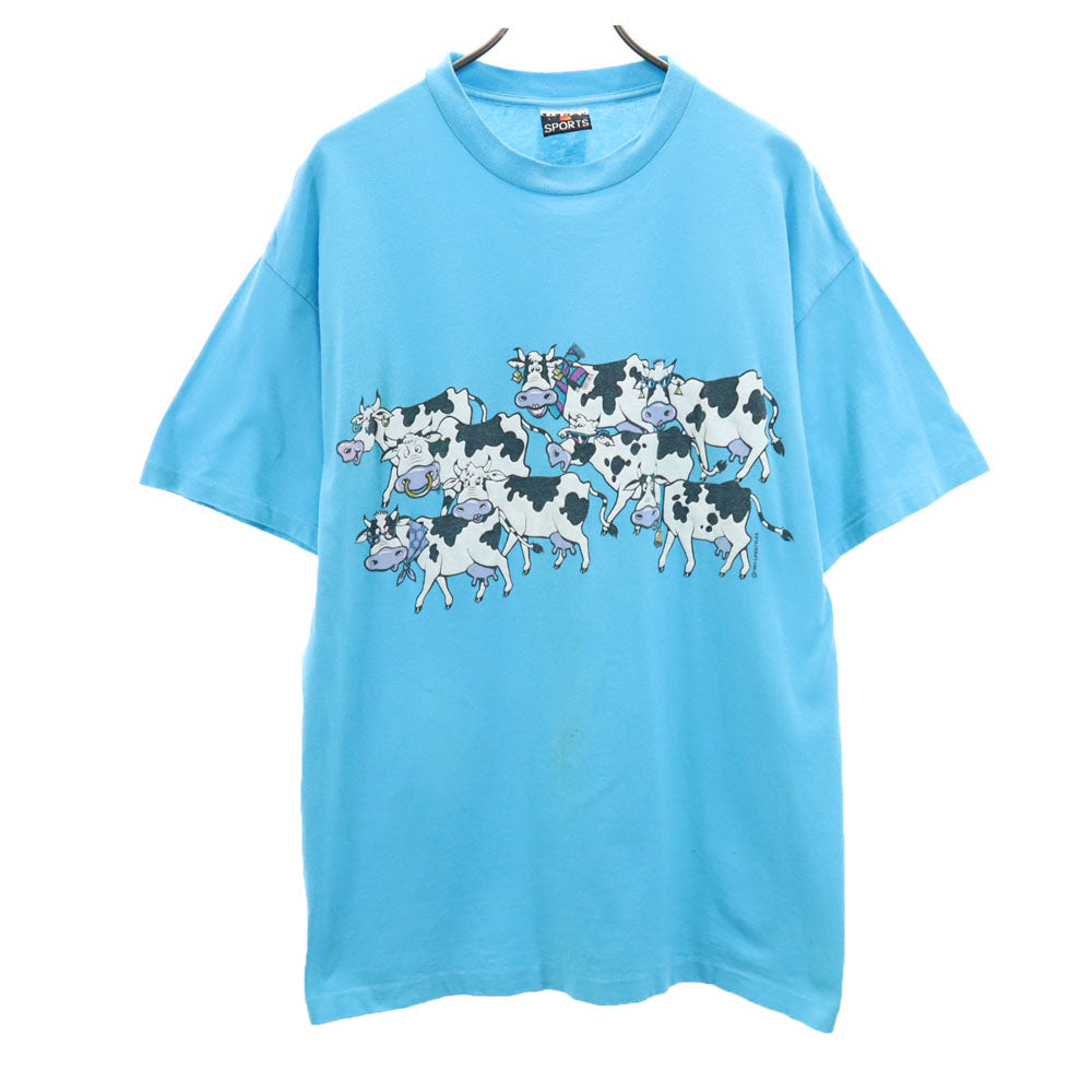 シグナル スポーツ 90s USA製 牛 半袖 LIFESTYLES Tシャツ L 水色 シングルステッチ オールド ヴィンテージ メンズ