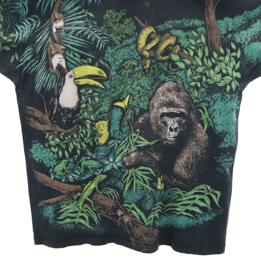 フルーツオブザルーム 90s USA製 アニマルプリント 半袖 シングルステッチ Tシャツ XL ブラック系 FRUIT OF THE LOOM オールド ヴィンテージ メンズ