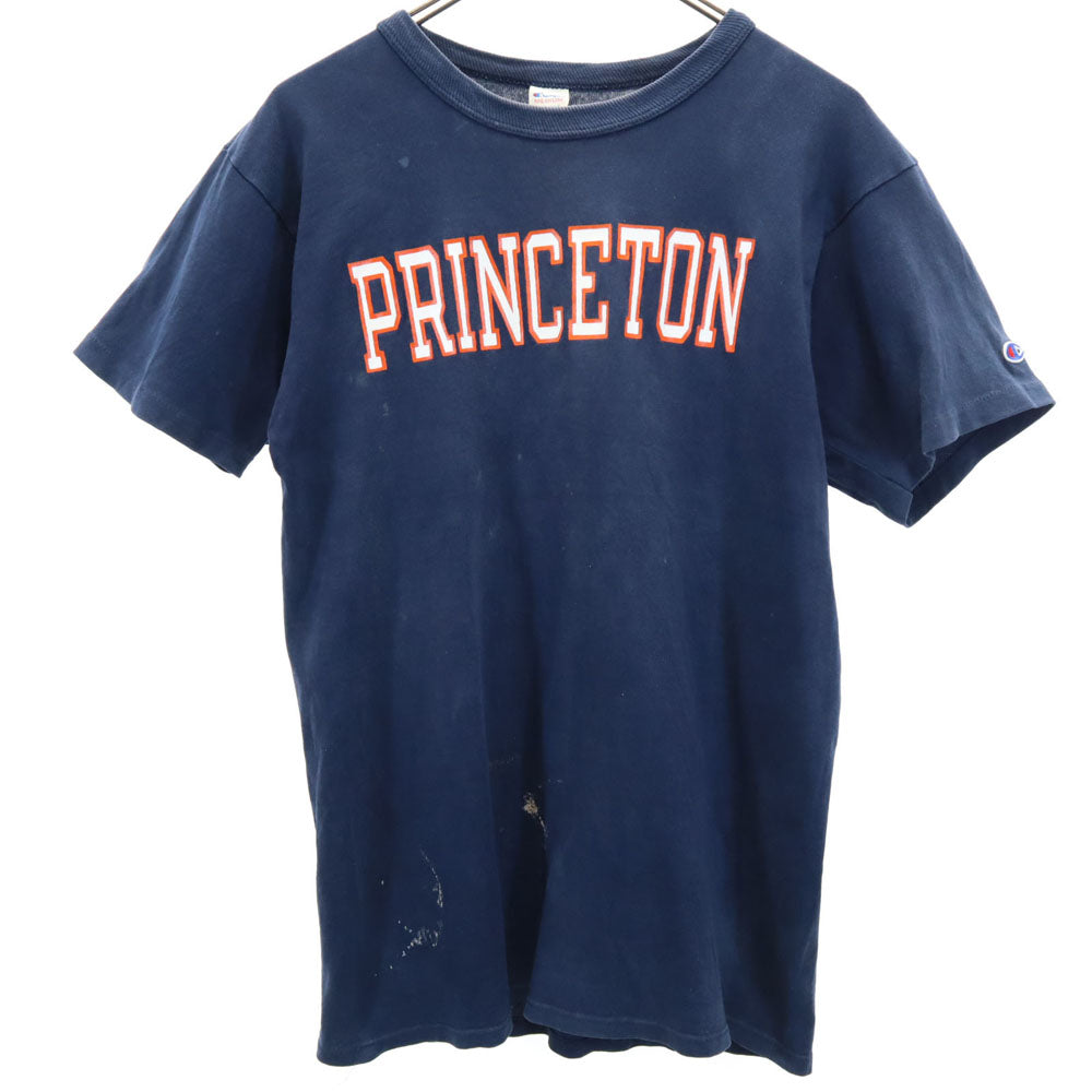 チャンピオン 80s USA製 カレッジプリント 半袖 トリコタグ Tシャツ M ネイビー系 Champion シングルステッチ オールド ヴィンテージ メンズ