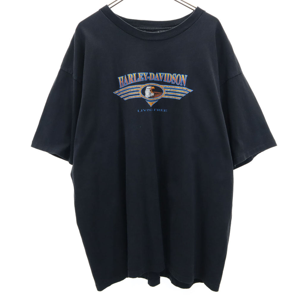 HARLEY DAVIDSON ハーレーダビッドソン 90s プリント 半袖 シングルステッチ Tシャツ XXL ブラック系 HOLOUBEK ビッグサイズ オールド ヴィンテージ メンズ