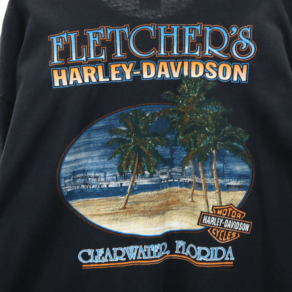 HARLEY DAVIDSON ハーレーダビッドソン 90s プリント 半袖 シングルステッチ Tシャツ XXL ブラック系 HOLOUBEK ビッグサイズ オールド ヴィンテージ メンズ