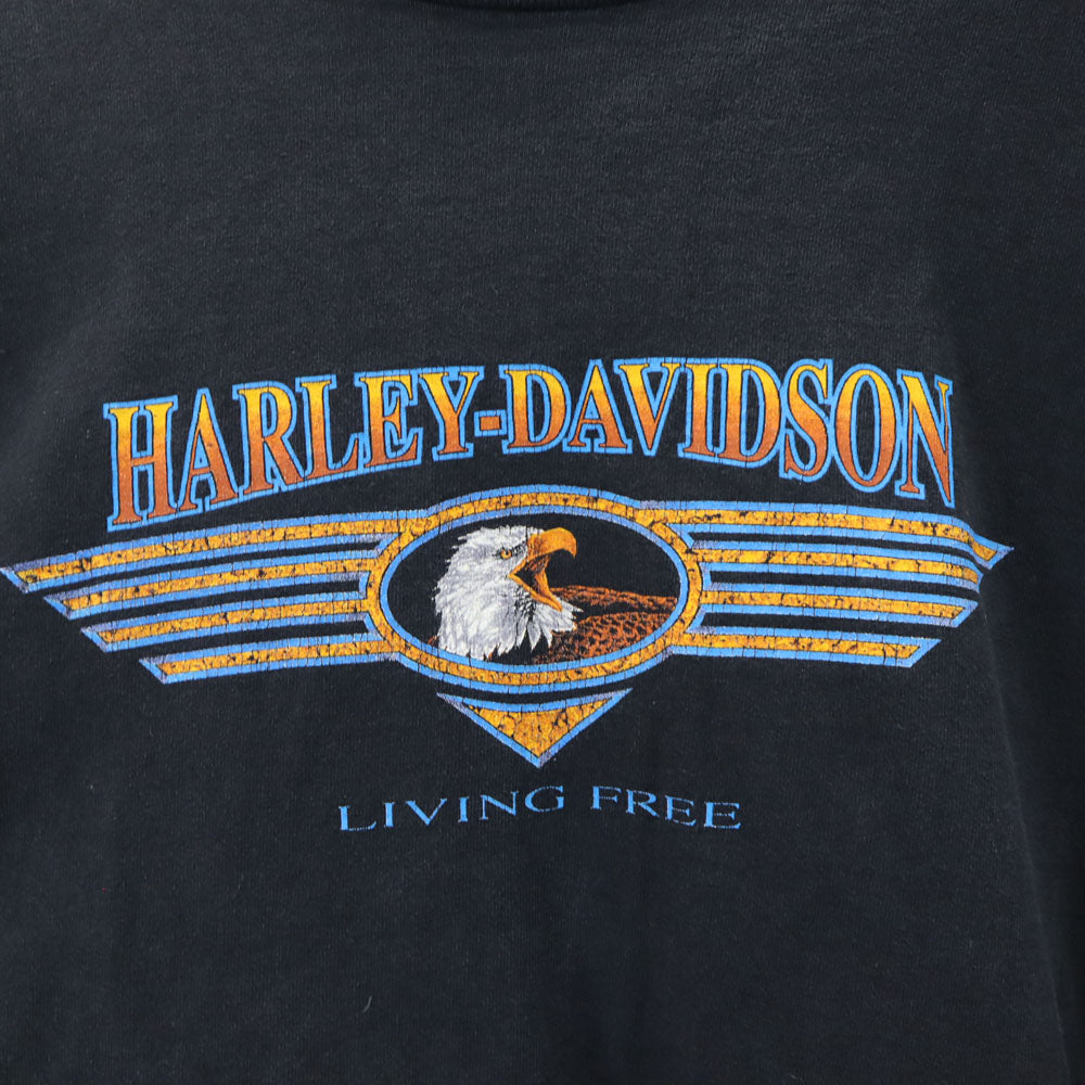 HARLEY DAVIDSON ハーレーダビッドソン 90s プリント 半袖 シングルステッチ Tシャツ XXL ブラック系 HOLOUBEK ビッグサイズ オールド ヴィンテージ メンズ