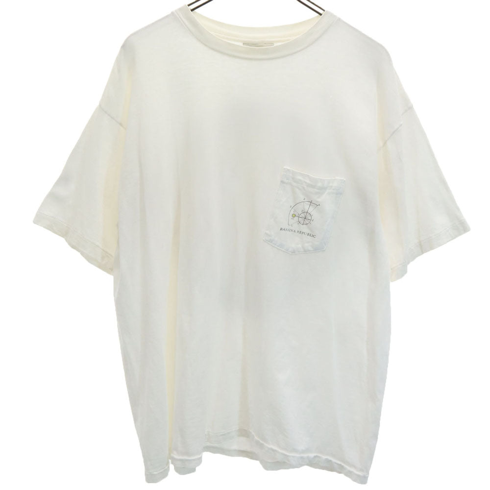 バナナリパブリック 90s USA製 バックプリント 半袖 シングルステッチ Tシャツ L ホワイト系 Banana Republic ポケT オールド ヴィンテージ メンズ