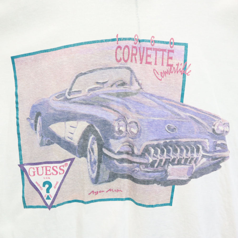 Guess ゲス 90s USA製 プリント 5分袖 シングルステッチ Tシャツ L ホワイト系 オールド ヴィンテージ メンズ