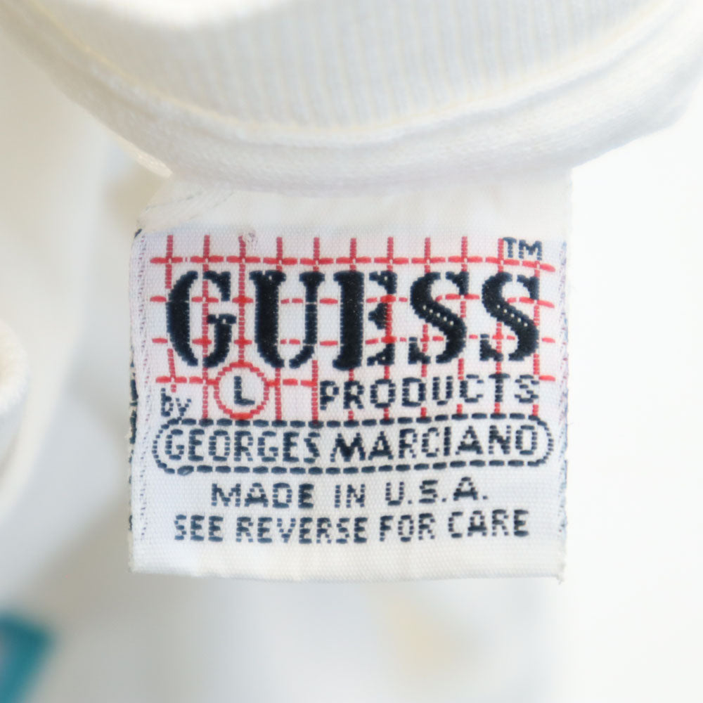 Guess ゲス 90s USA製 プリント 5分袖 シングルステッチ Tシャツ L ホワイト系 オールド ヴィンテージ メンズ