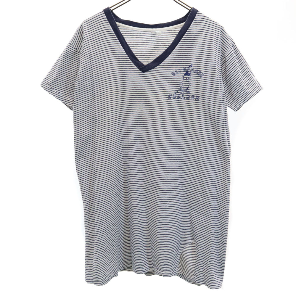 Velva Sheen ベルバシーン 60s ボーダー 半袖 Vネック Tシャツ L 白×紺 オールド ヴィンテージ メンズ