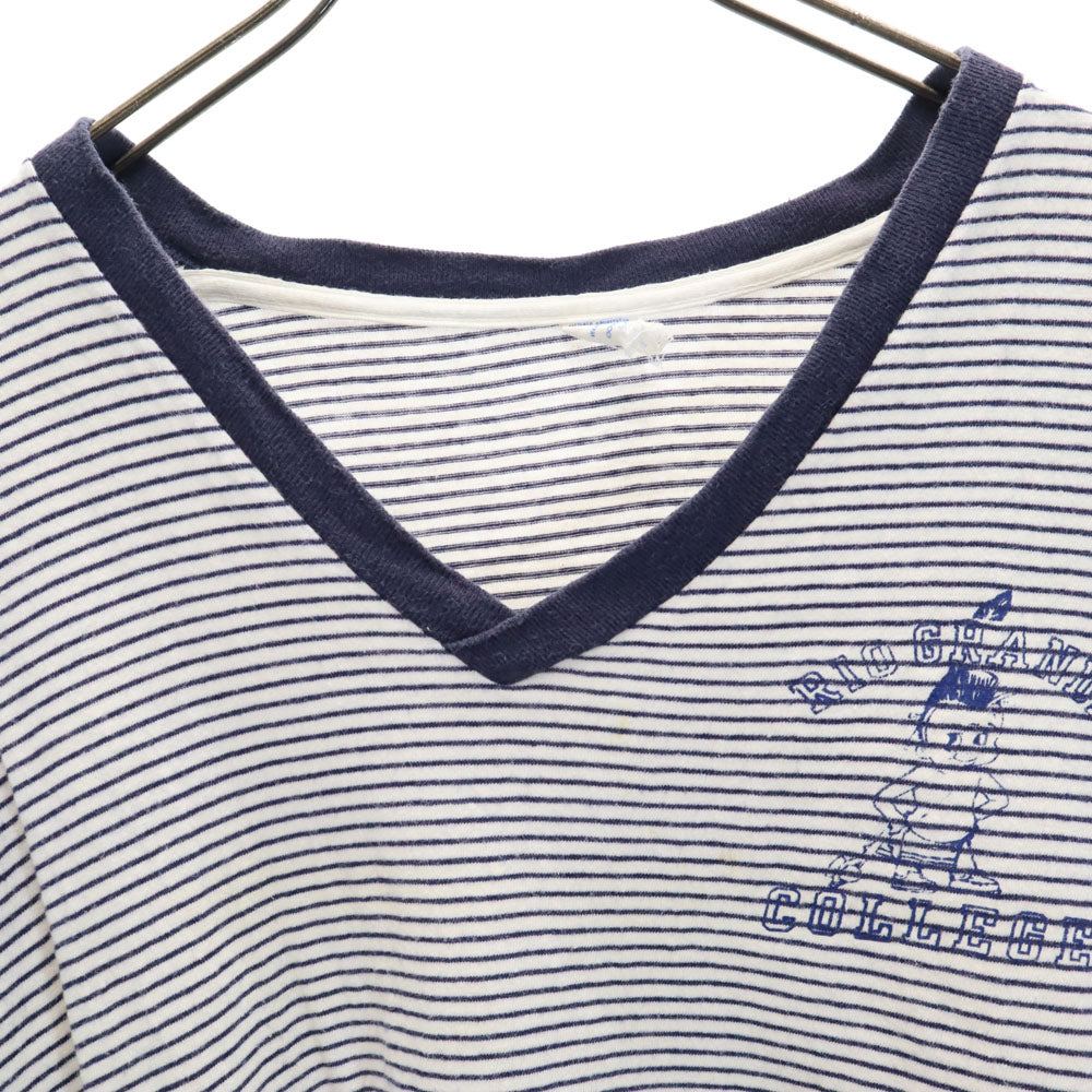 Velva Sheen ベルバシーン 60s ボーダー 半袖 Vネック Tシャツ L 白×紺 オールド ヴィンテージ メンズ