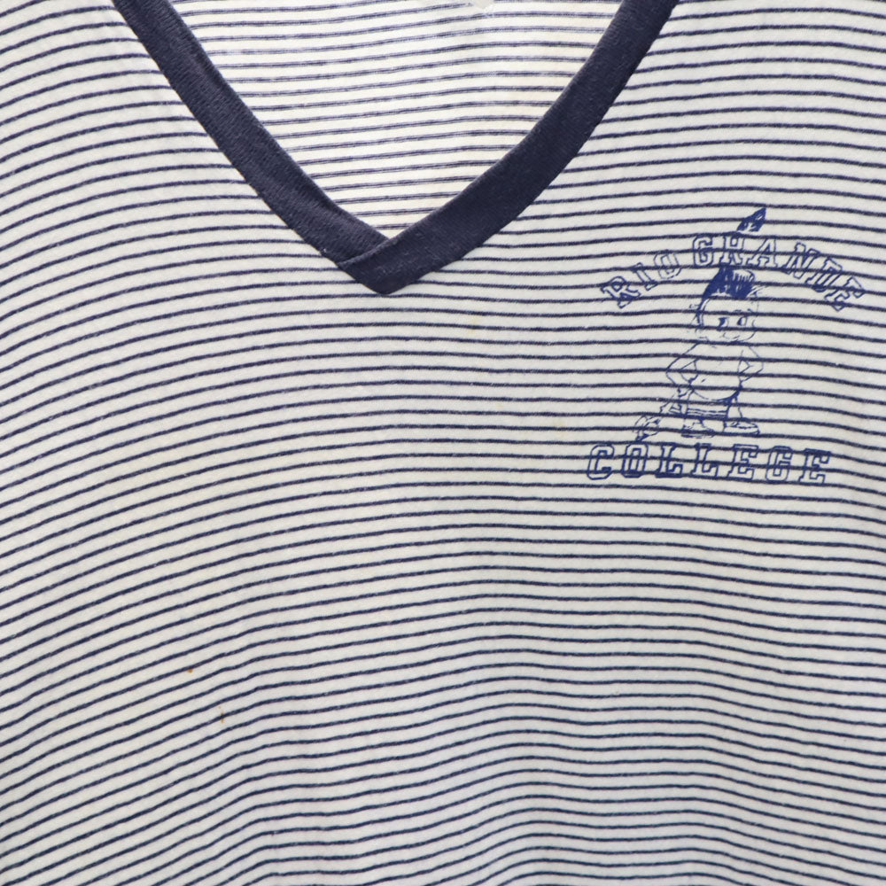 Velva Sheen ベルバシーン 60s ボーダー 半袖 Vネック Tシャツ L 白×紺 オールド ヴィンテージ メンズ