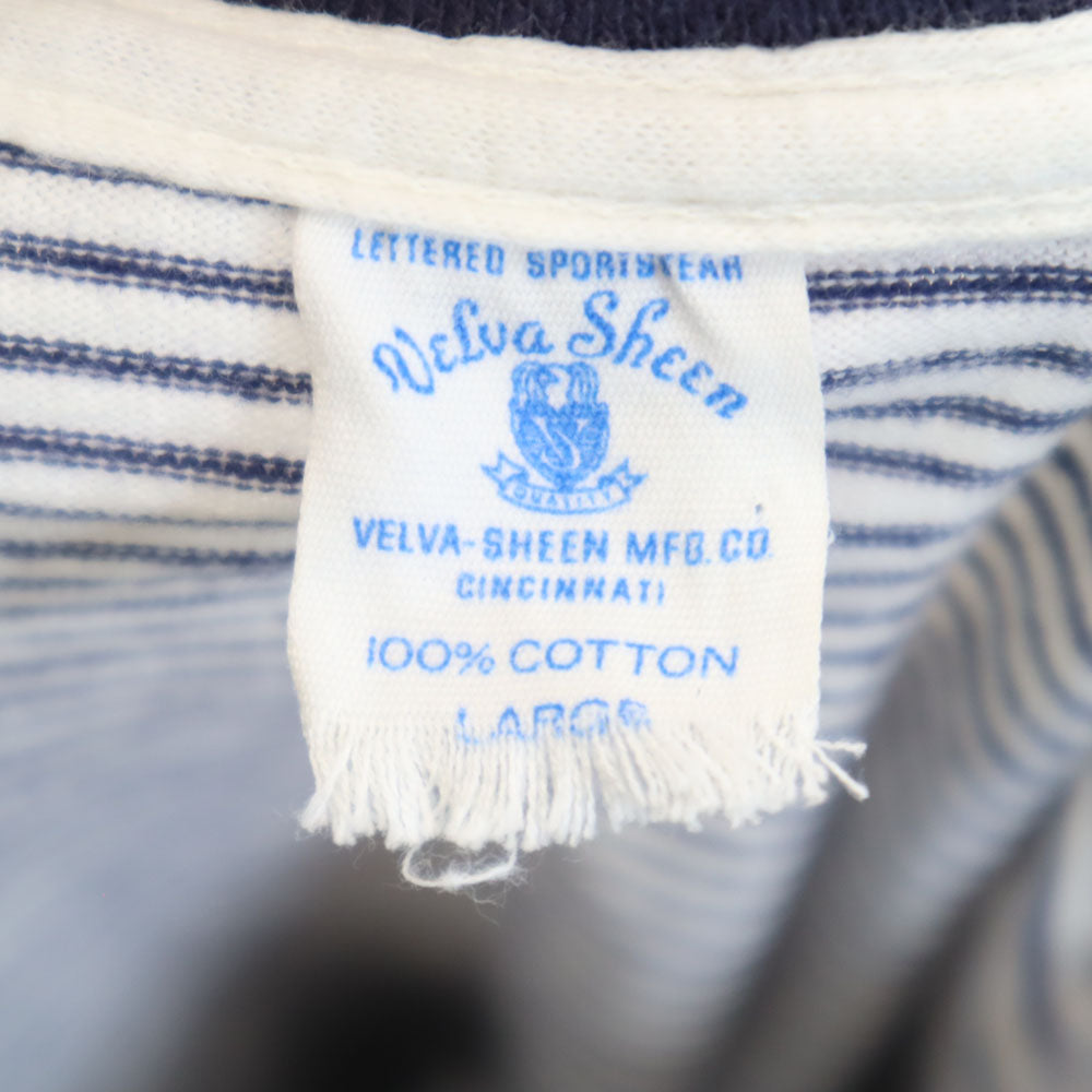 Velva Sheen ベルバシーン 60s ボーダー 半袖 Vネック Tシャツ L 白×紺 オールド ヴィンテージ メンズ