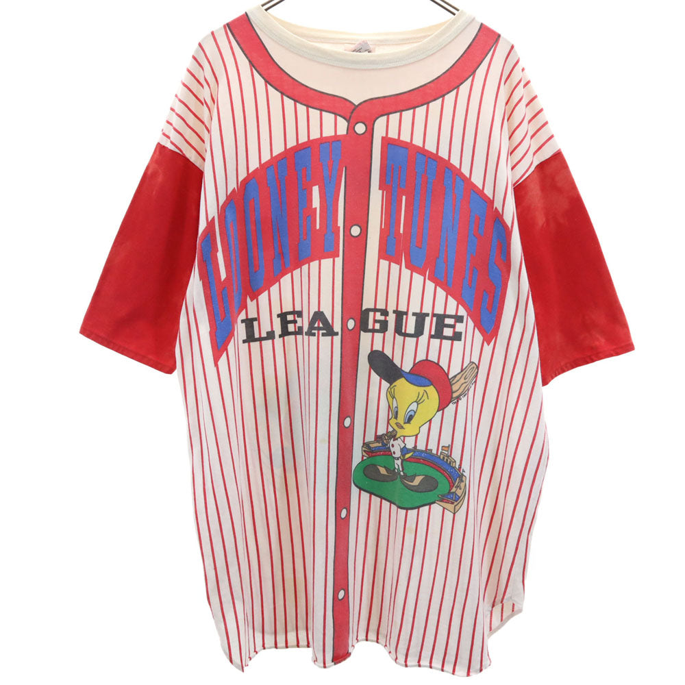 90s LOONEY TUNES ルーニーテューンズ トゥイーティー ストライプ 半袖 Tシャツ ベージュ系 シングルステッチ オールド ヴィンテージ メンズ